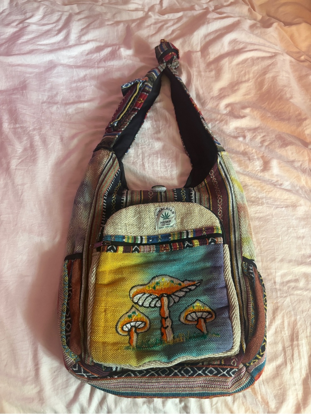 Rising International Multicolor Hemp Hobo Bag with Mushroom Print